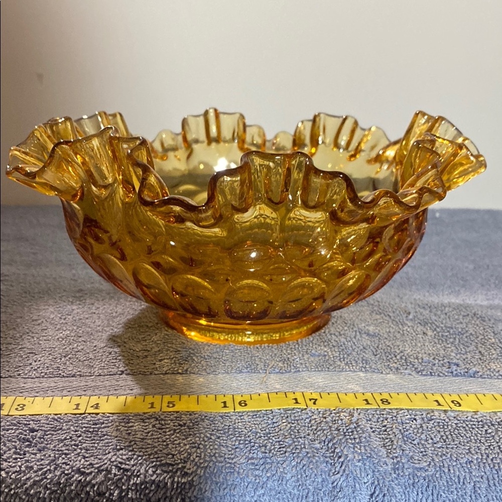 Fenton Amber Glass Ruffled Bowl